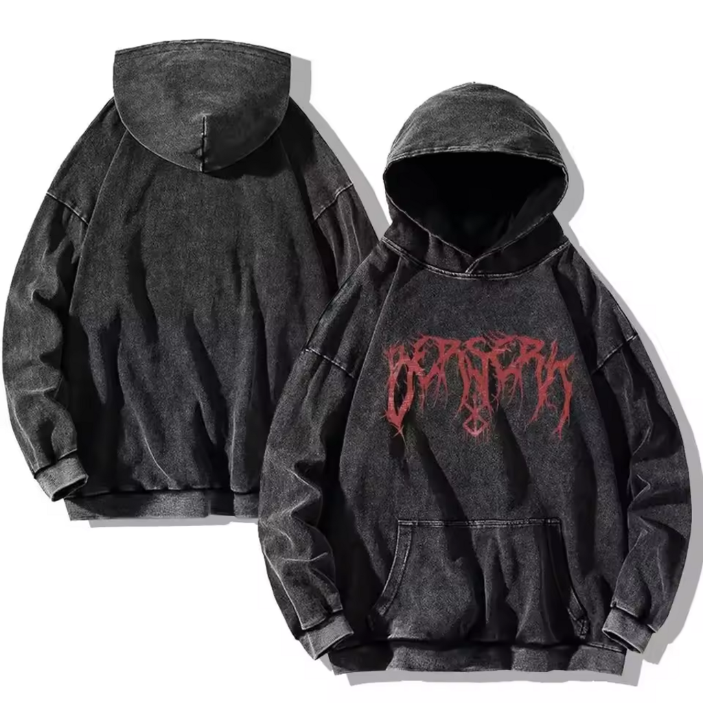 Berserk Washed Hoodies: Dark Fantasy Oversize Pullover