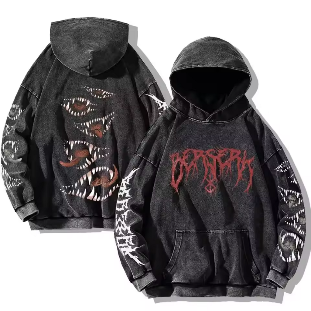 Berserk Washed Hoodies: Dark Fantasy Oversize Pullover